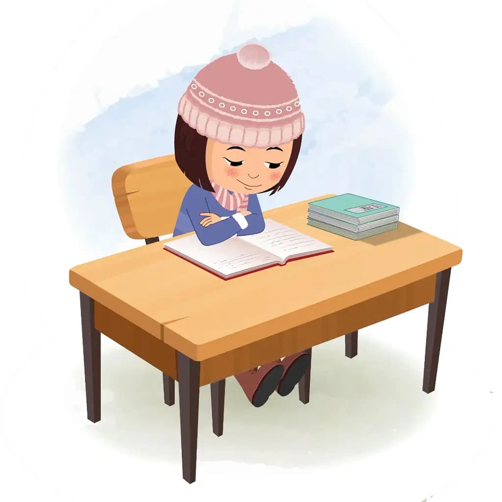 A little girl reading a book and sitting on the table animated cartoon character aka misti