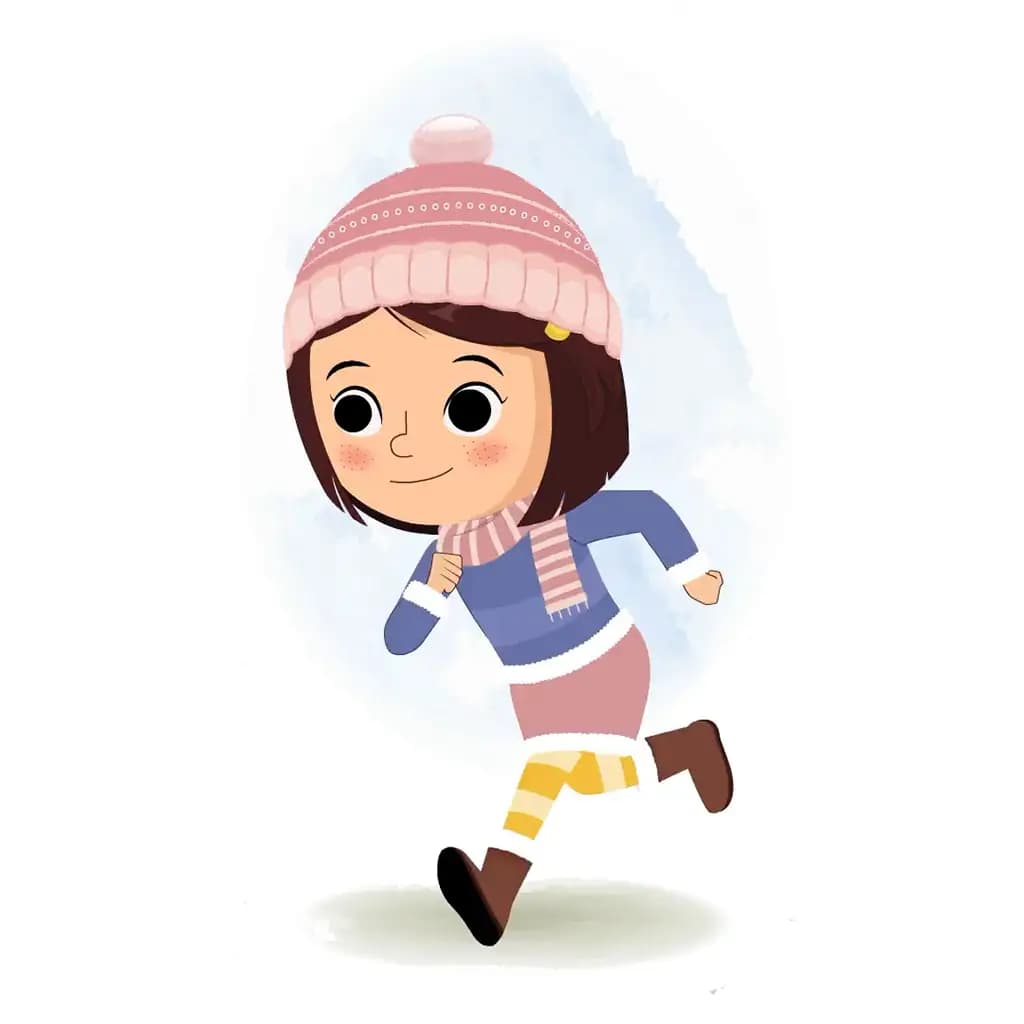 A little girl running three quarter view animated cartoon character aka misti 3/4