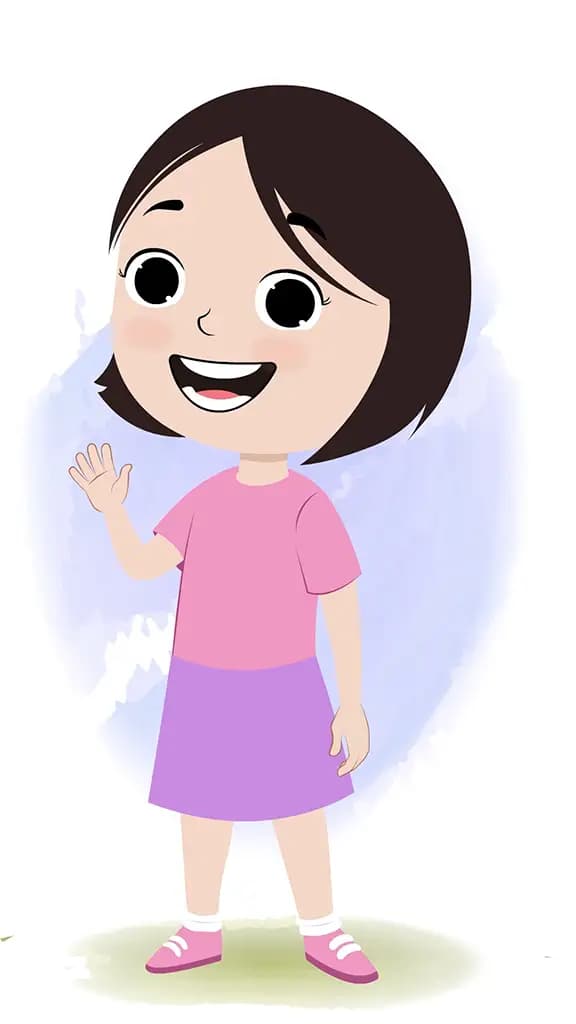 A cute little girl saying hello animated cartoon character aka tia