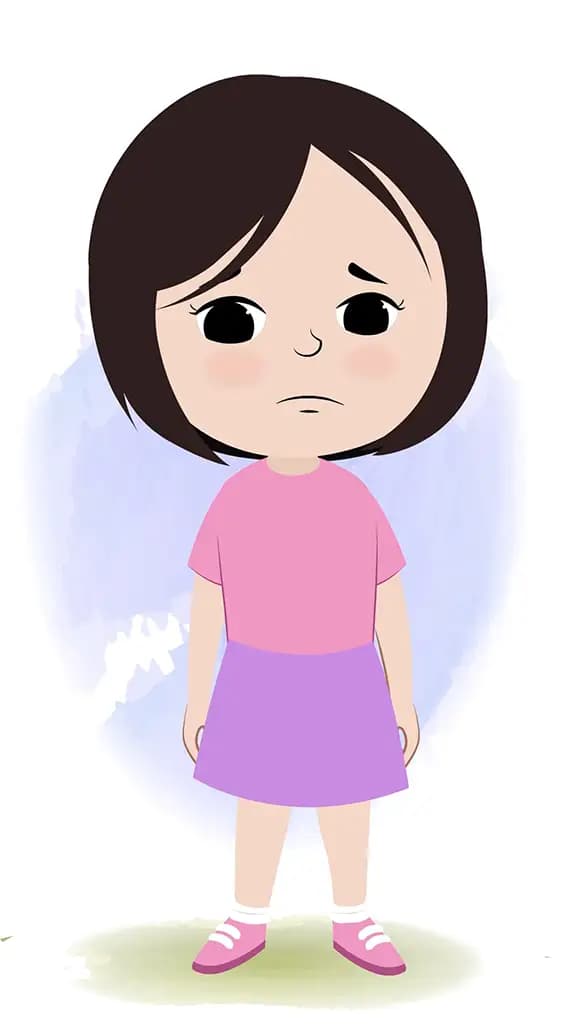 A cute little sad girl animated cartoon character aka tia