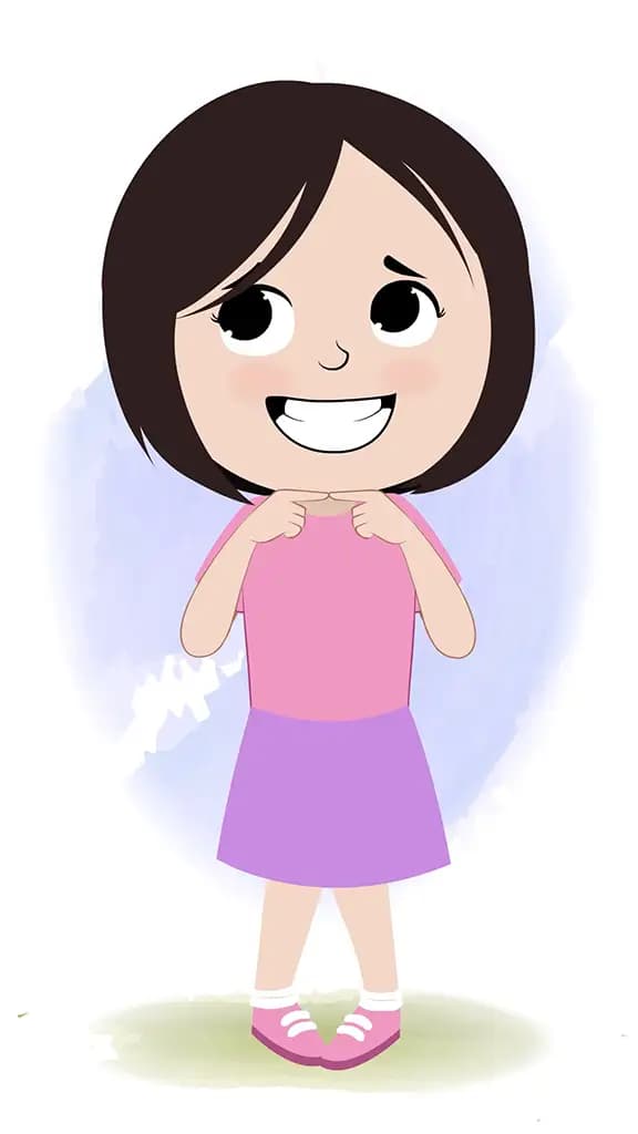 A cute nervous little girl animated cartoon character aka tia