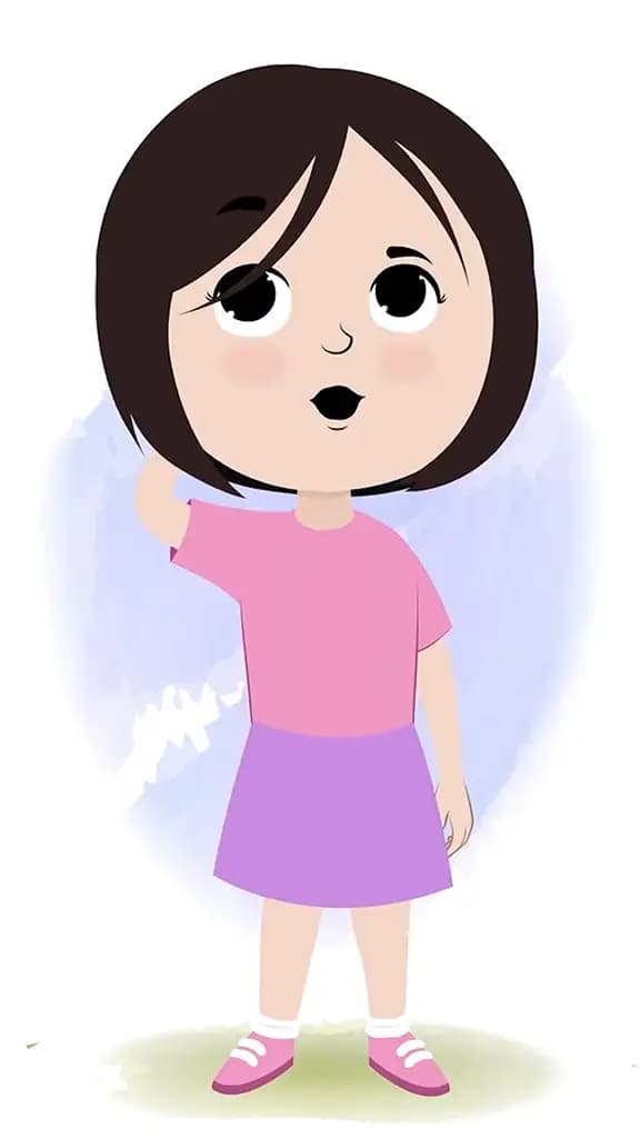 A confused cute little girl animated cartoon character aka tia