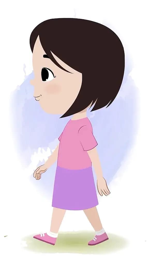 A cute little girl walking side view animated cartoon character aka tia