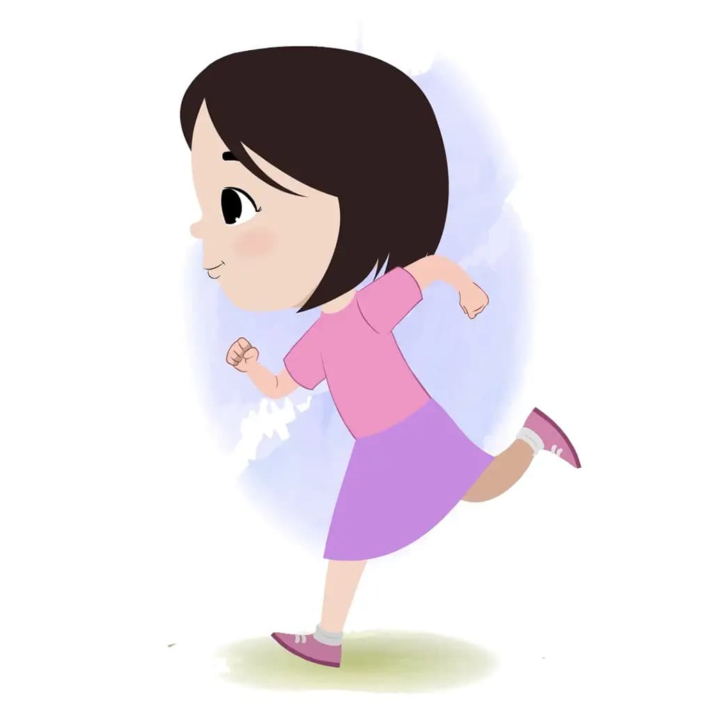A cute little girl running fast side view animated cartoon character aka tia