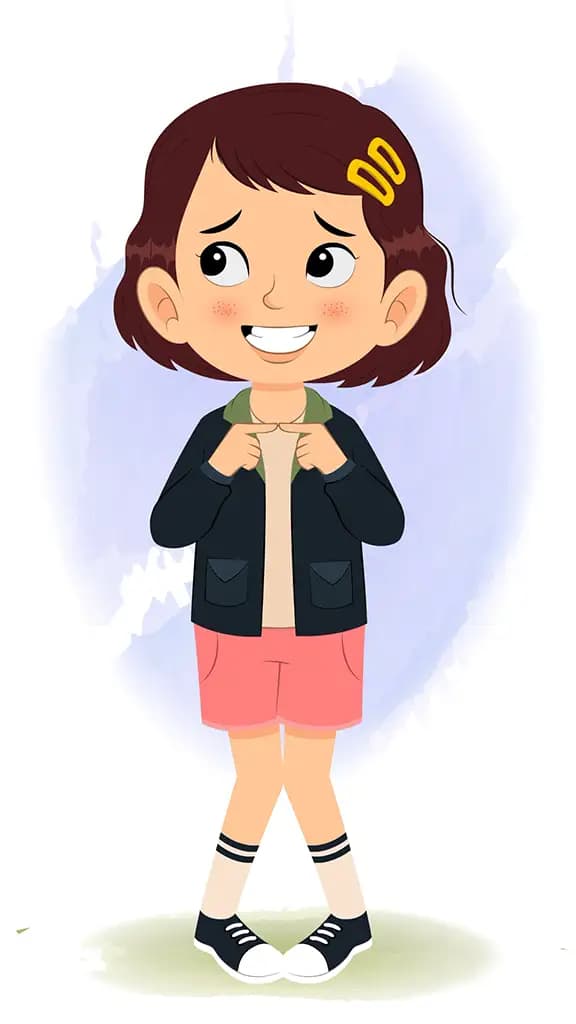 A nervous cute girl animated cartoon character aka zoya