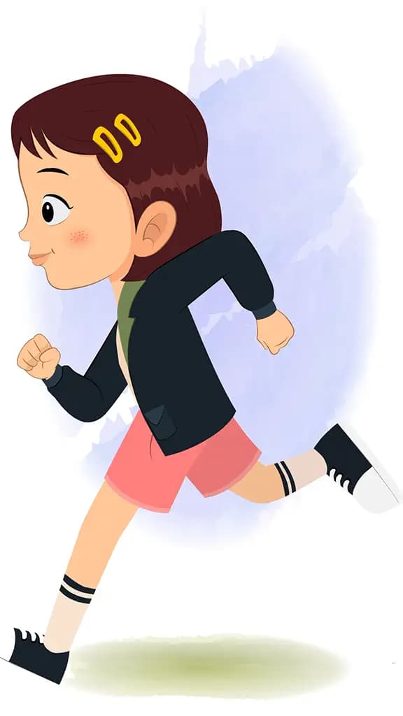 A cute girl running fast side view animated cartoon character aka zoya