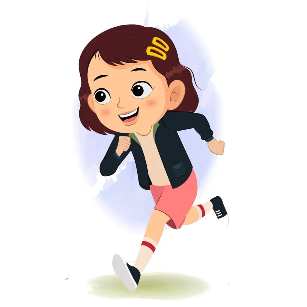 A cute girl running three quarter view animated cartoon character aka zoya