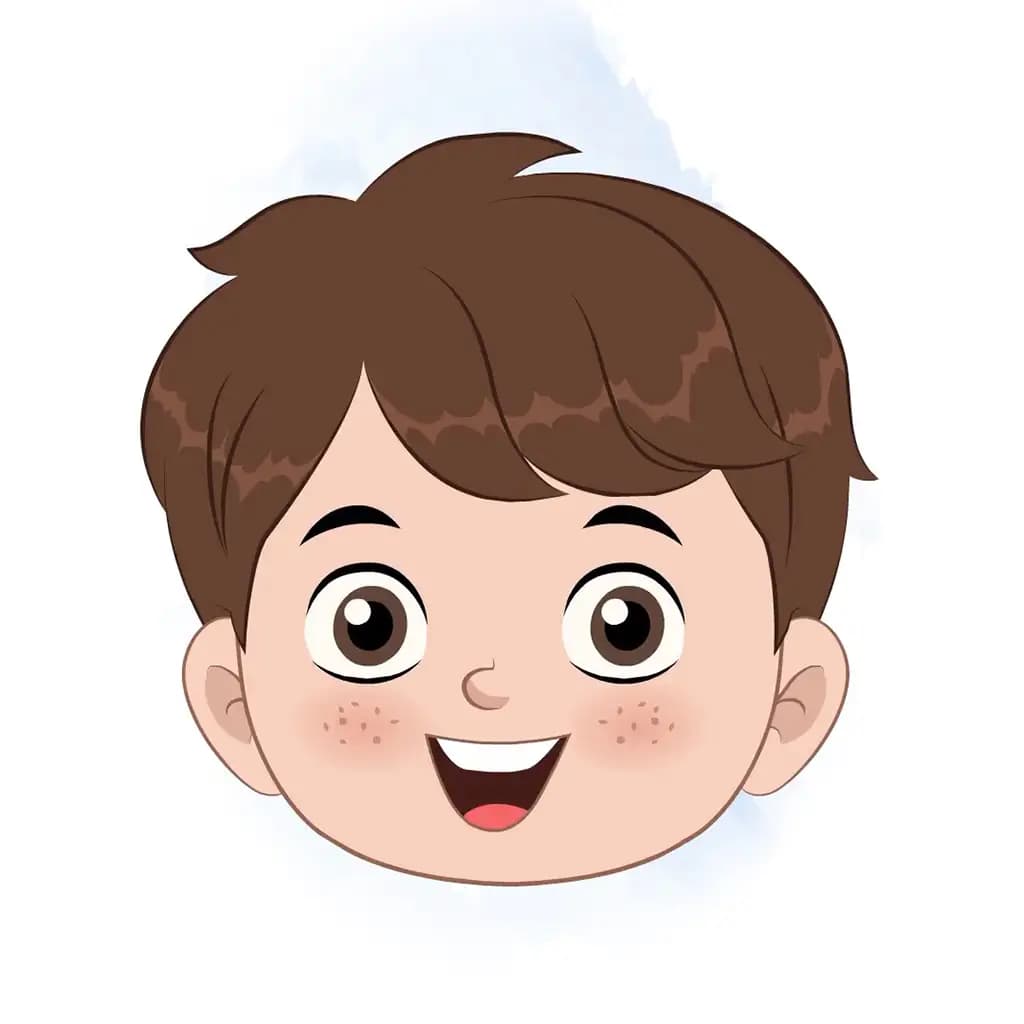 A cute little school boy animated cartoon face with different facial expressions aka patrick