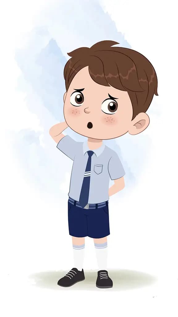 A cute little confused school boy animated cartoon character aka patrick 3/4