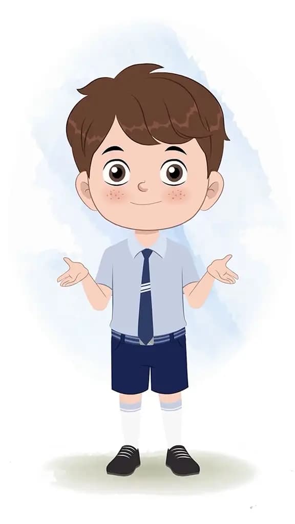 A cute little school boy talking animated cartoon character aka patrick