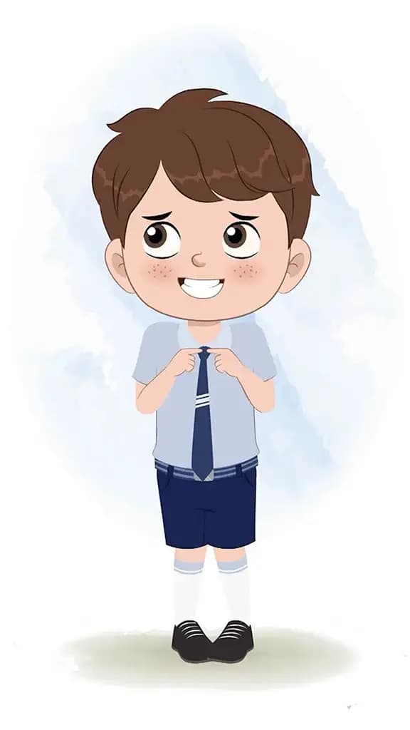 A cute little nervous school boy animated cartoon character aka patrick