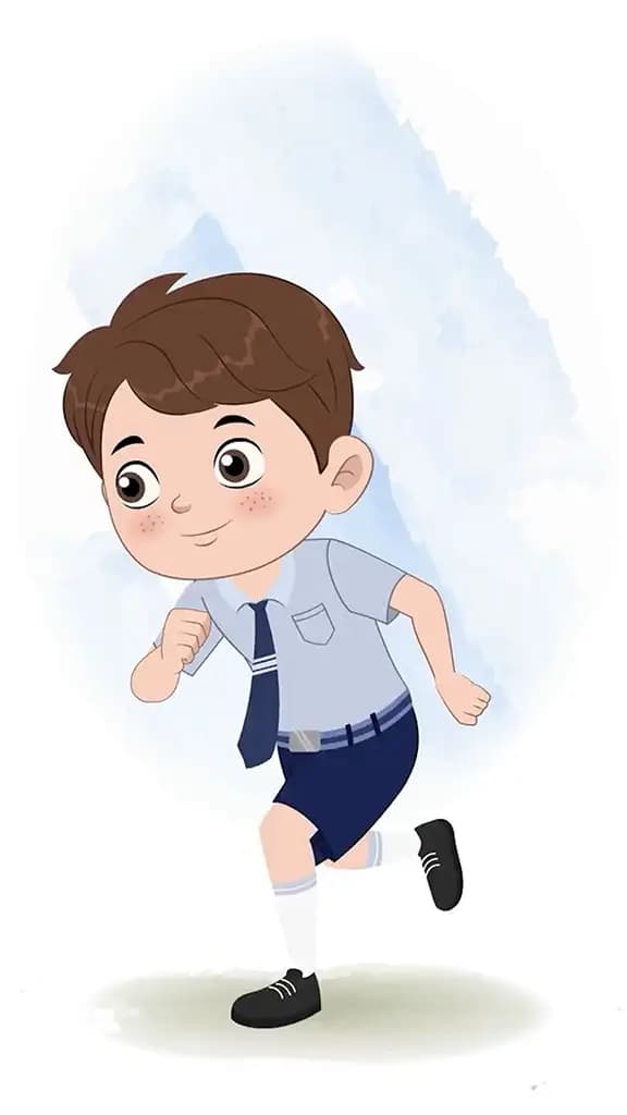 A cute little boy running three quarter view animated cartoon character aka patrick 3/4