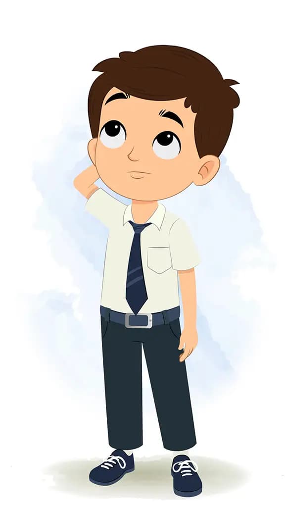 A confused little school boy animated cartoon character aka bittu 3/4