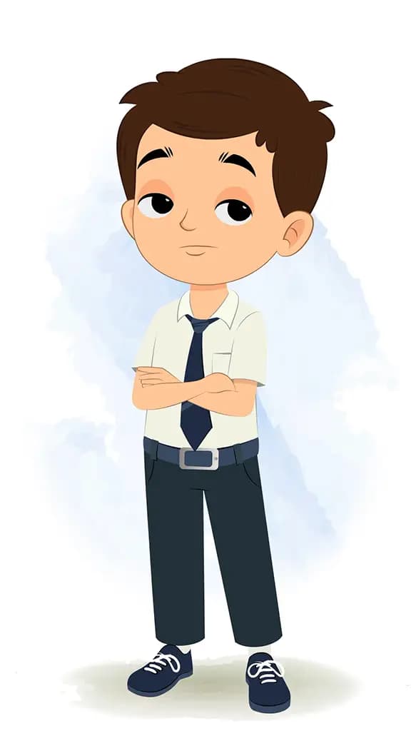 An annoyed little school boy animated cartoon character aka bittu 3/4