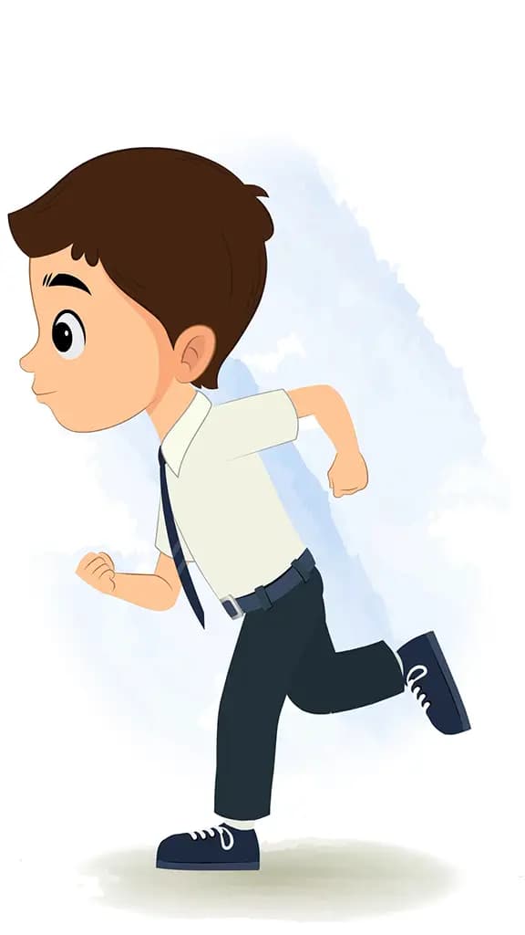 A little school boy walking side view animated cartoon character aka bittu