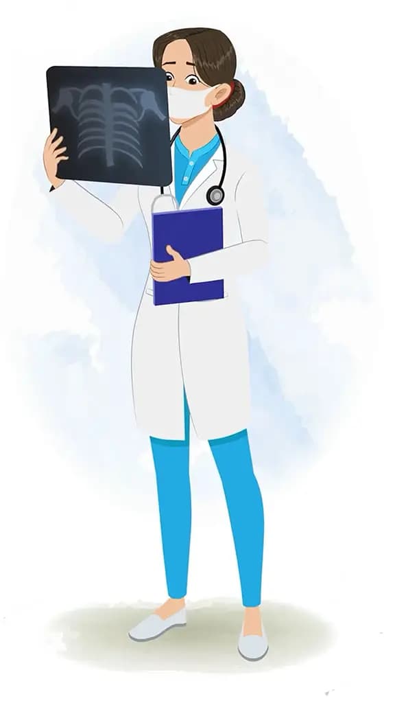 A female radiologist checking x-ray animated cartoon character aka dr. meeru 3/4
