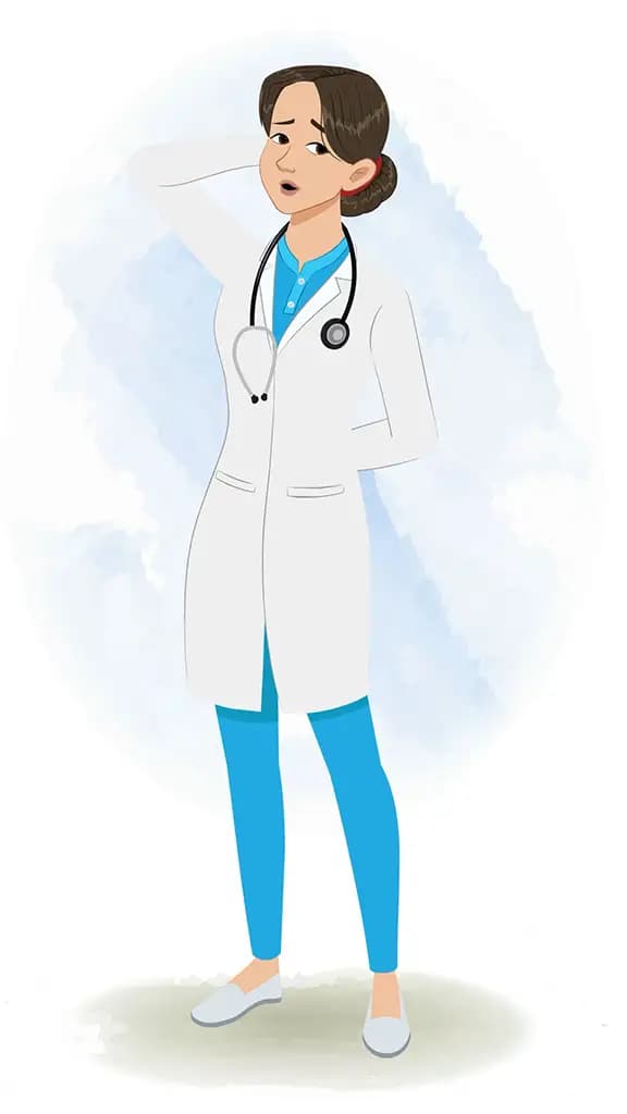 A confused female radiologist animated cartoon character aka dr. meeru 3/4
