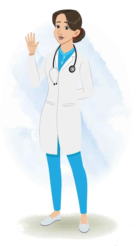 A female radiologist saying hello animated cartoon character aka dr. meeru 3/4