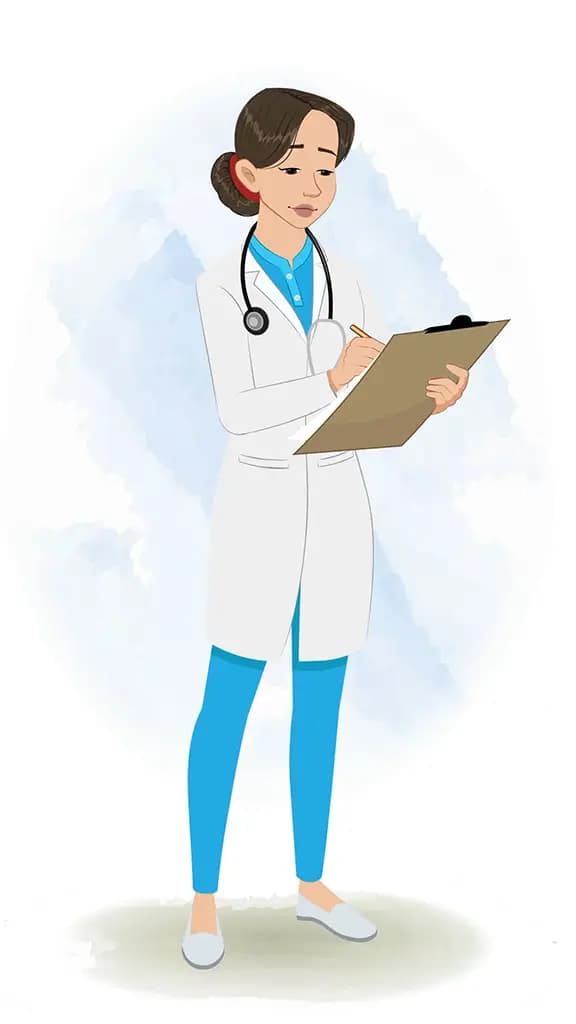 A female radiologist writing report animated cartoon character aka dr. meeru 3/4