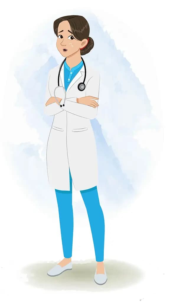 An annoyed female radiologist animated cartoon character aka dr. meeru 3/4