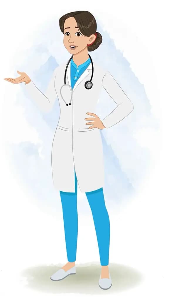 A female radiologist talking animated cartoon character aka dr. meeru 3/4