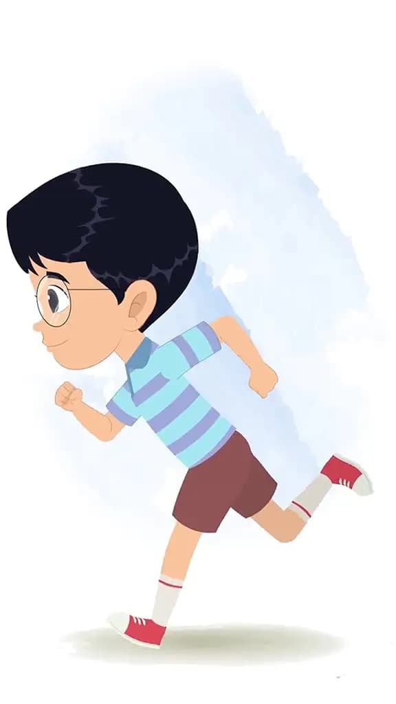 A little boy running fast side view animated cartoon character aka roy