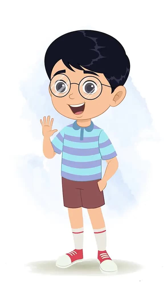 A little boy saying hello animated cartoon character aka roy