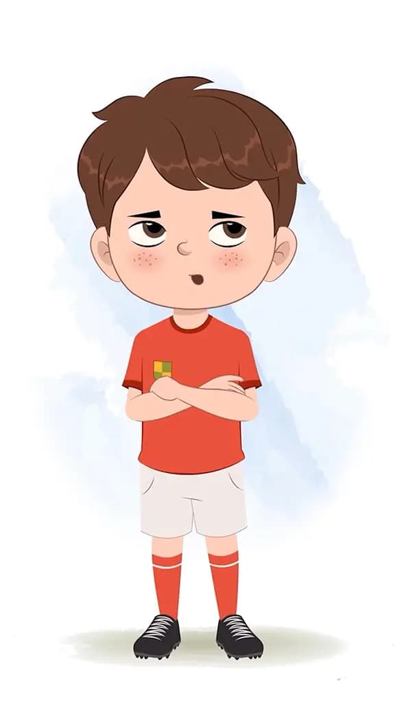 A cute sport annoyed boy animated cartoon character aka sai