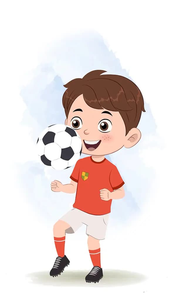 A cute sport boy playing football animated cartoon character aka sai
