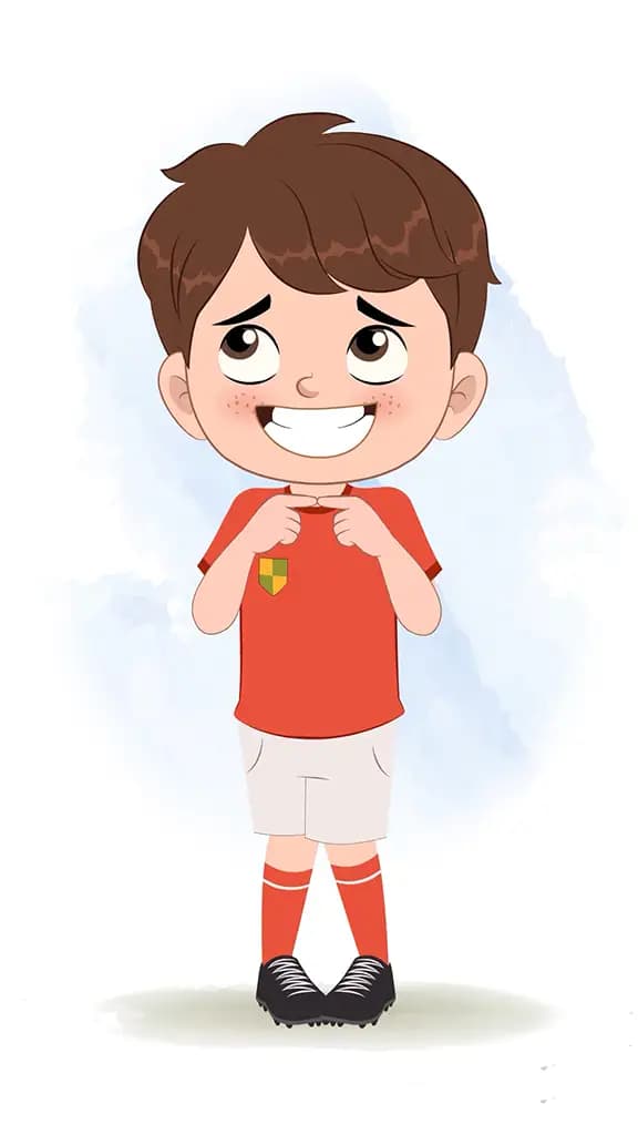 A cute sport nervous boy animated cartoon character aka sai