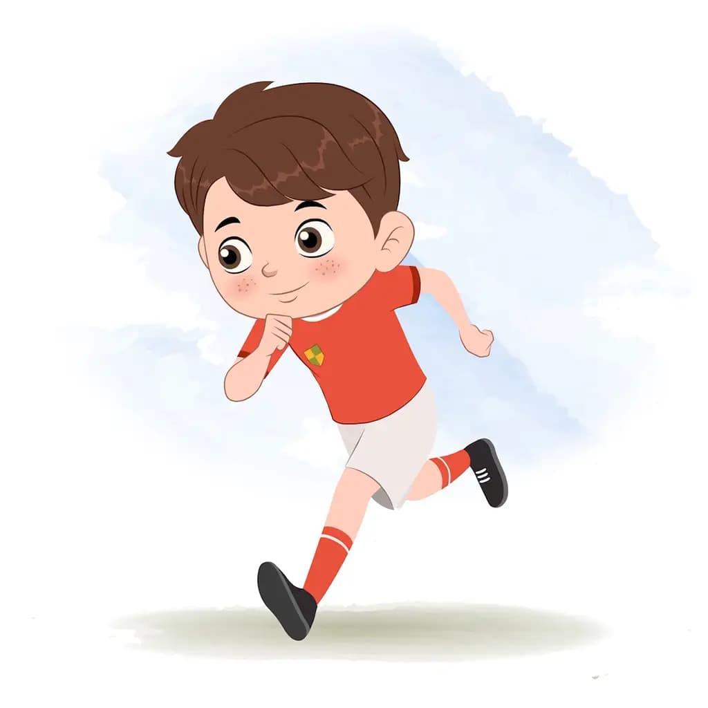 A cute sport boy running three quarter view animated cartoon character aka sai 3/4