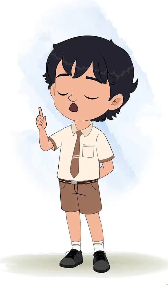 A smart school boy saying no animated cartoon character aka min min