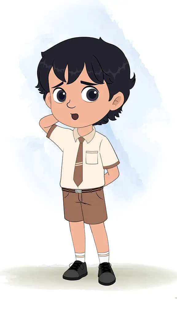 A confused smart school boy animated cartoon character aka min min 3/4