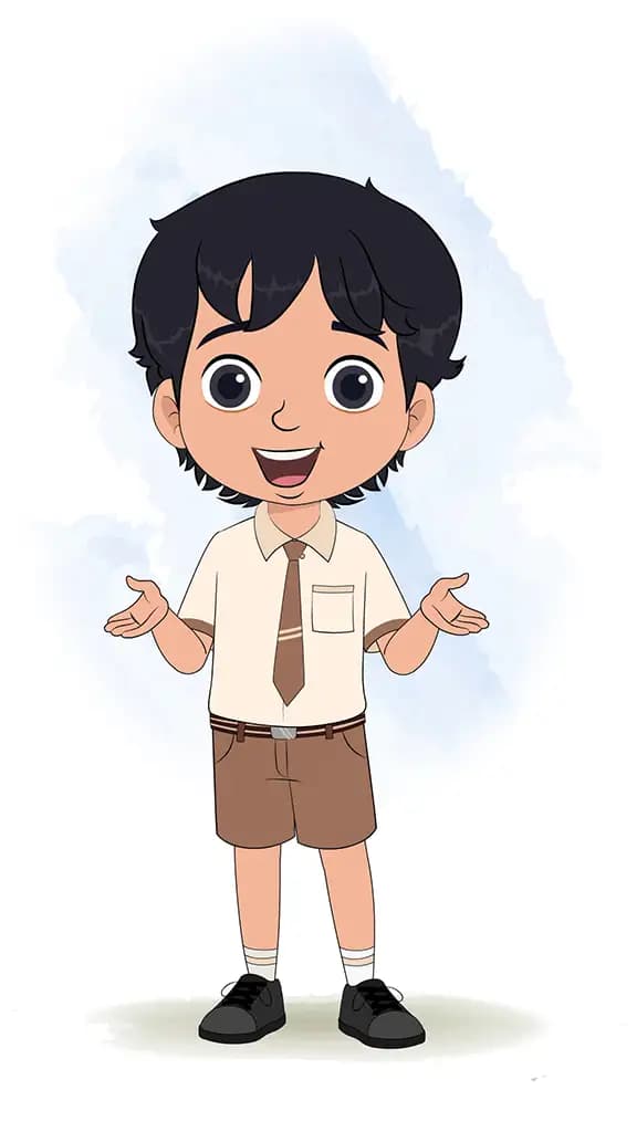 A smart school boy talking animated cartoon character aka min min