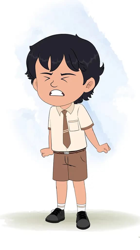 An angry smart school boy animated cartoon character aka min min 3/4