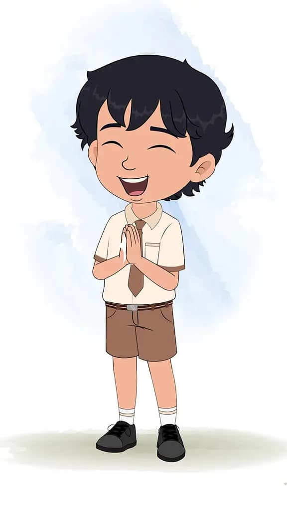 A smart school boy clapping animated cartoon character aka min min