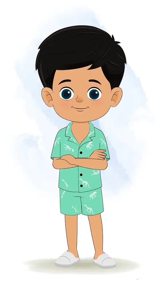 A cute little boy standing with cross hand and talking animated cartoon character aka rohan