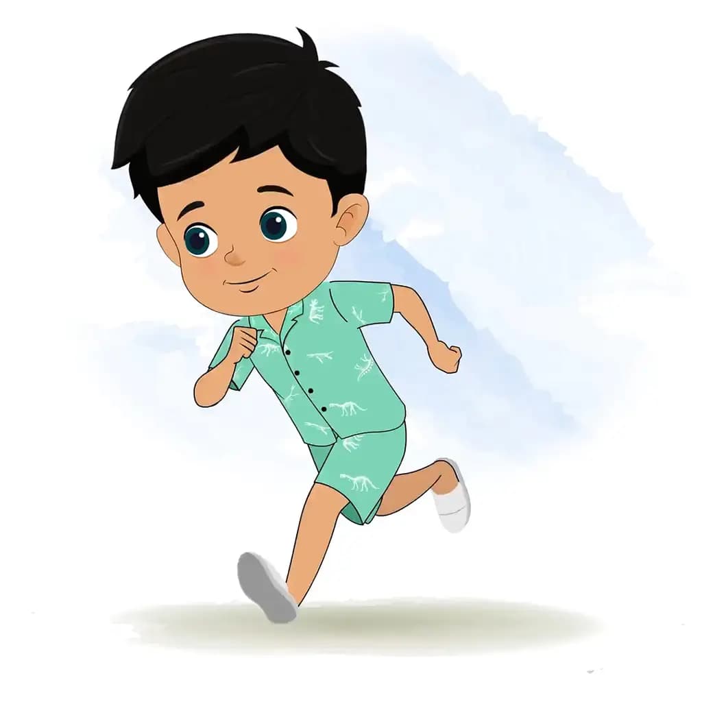 A cute little boy running three quarter view animated cartoon character. A 3/4 three quater view running cartoon aka rohan 3/4