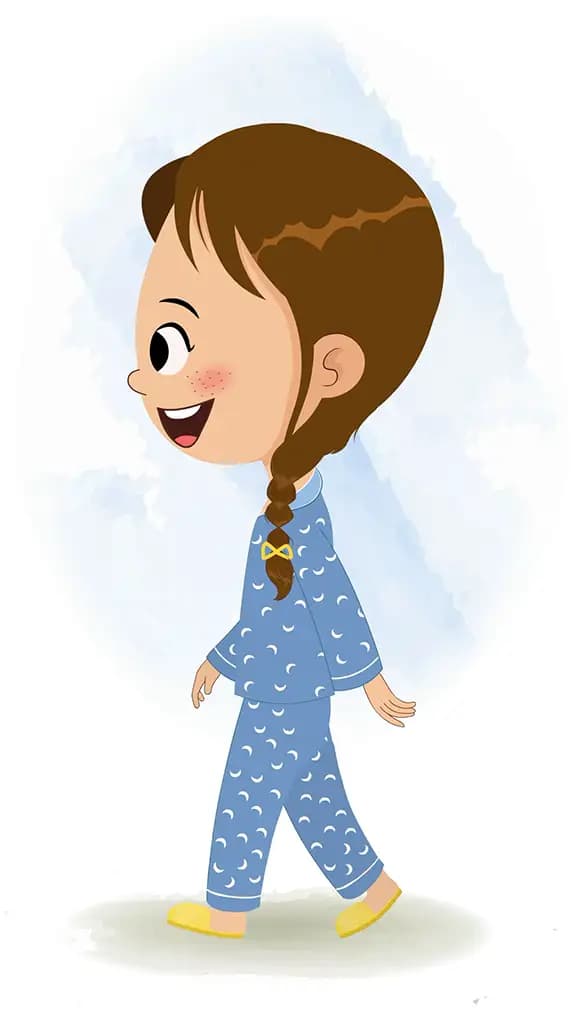 A little cute girl walking side view animated cartoon character aka nancy