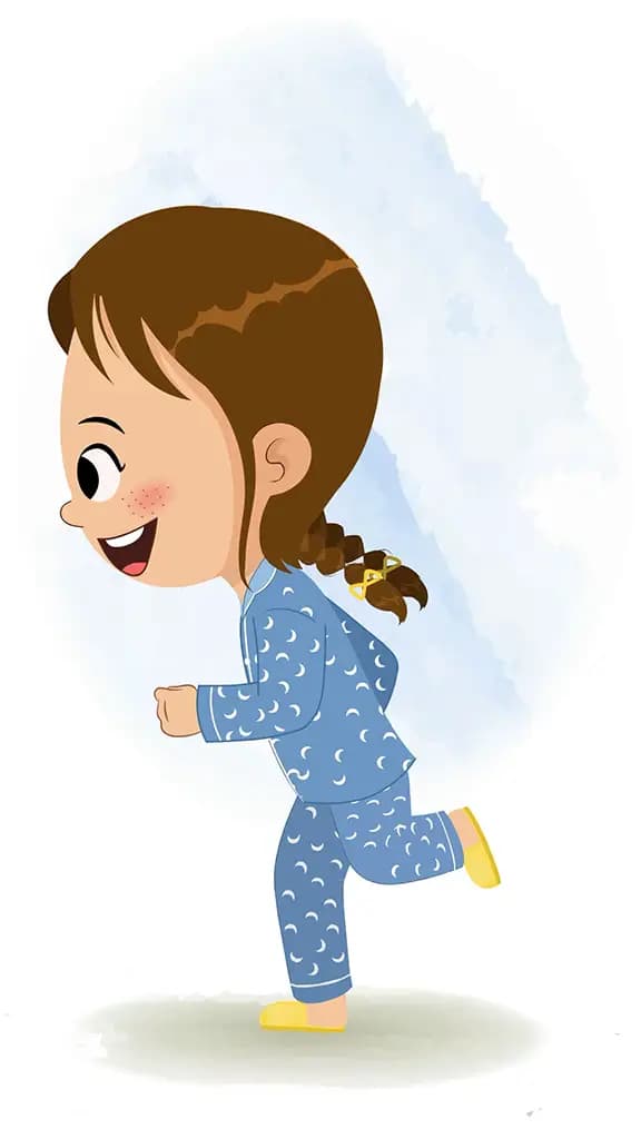 A little cute girl running fast side view animated cartoon character aka nancy