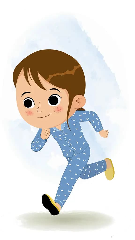 A little cute girl running three quarter view animated cartoon character aka nancy
