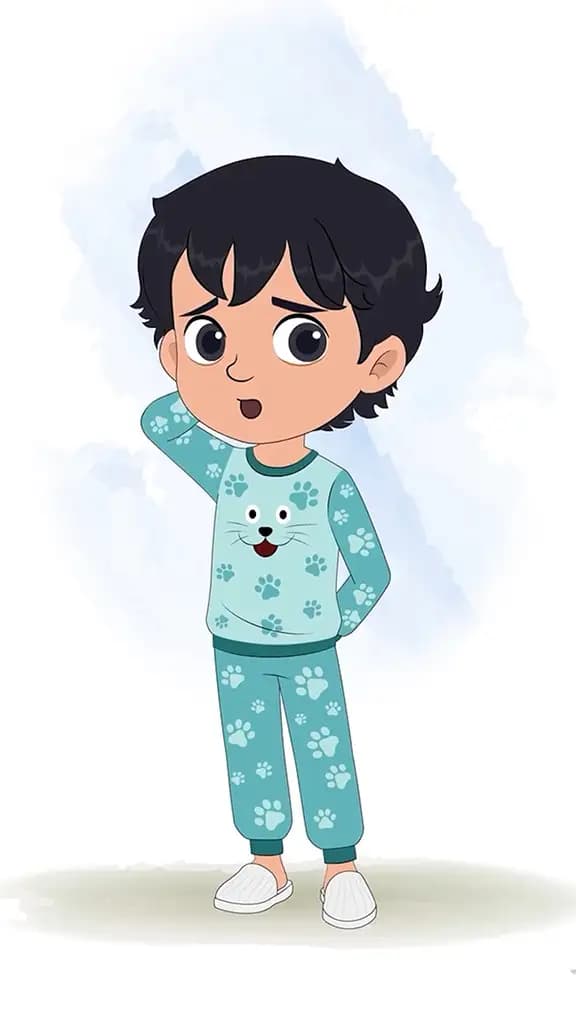 A confused Indian little boy animated cartoon character aka min min 3/4