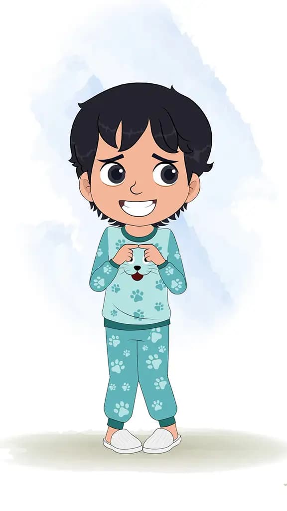 An Indian nervous little boy animated cartoon character aka min min