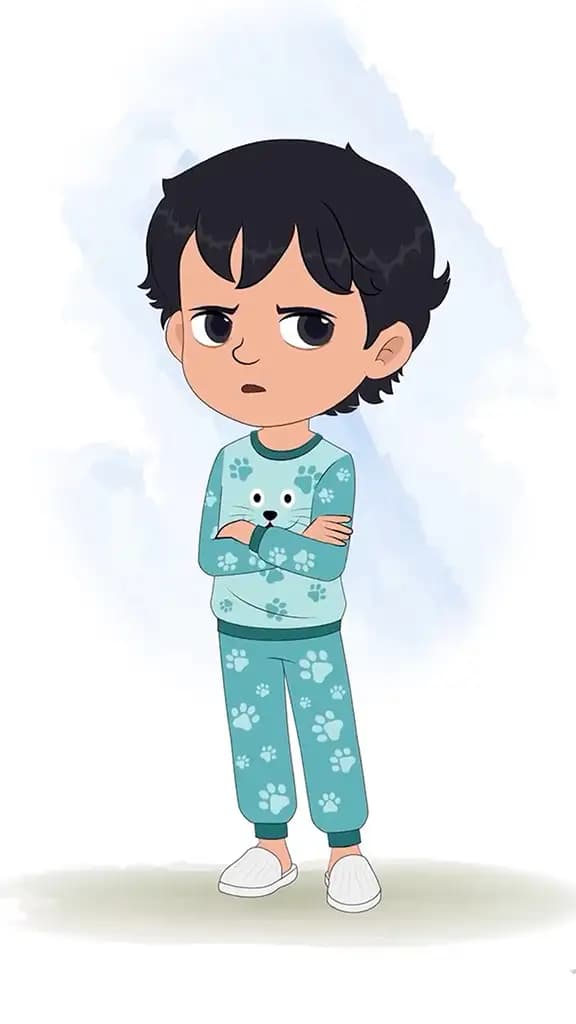 An annoyed Indian little boy animated cartoon character aka min min 3/4