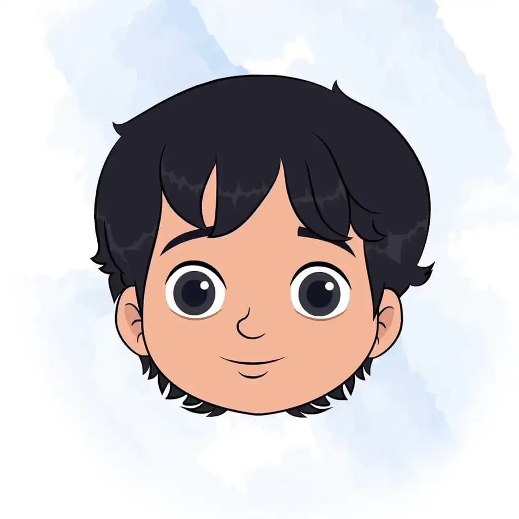 An Indian little boy animated cartoon face with different facial expressions aka min min