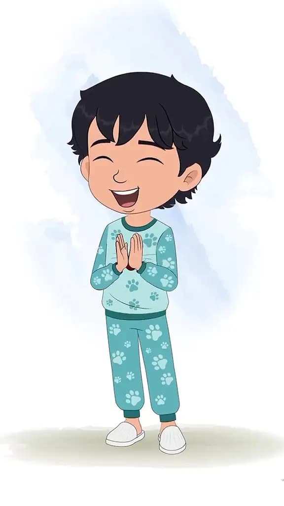 An Indian little boy clapping animated cartoon character aka min min