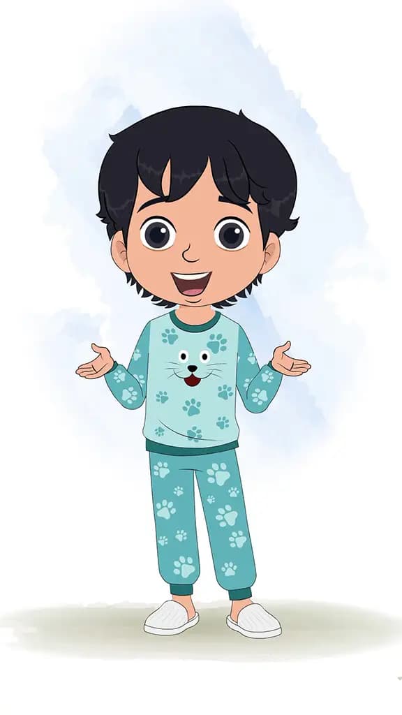 An Indian little boy talking animated cartoon character aka min min