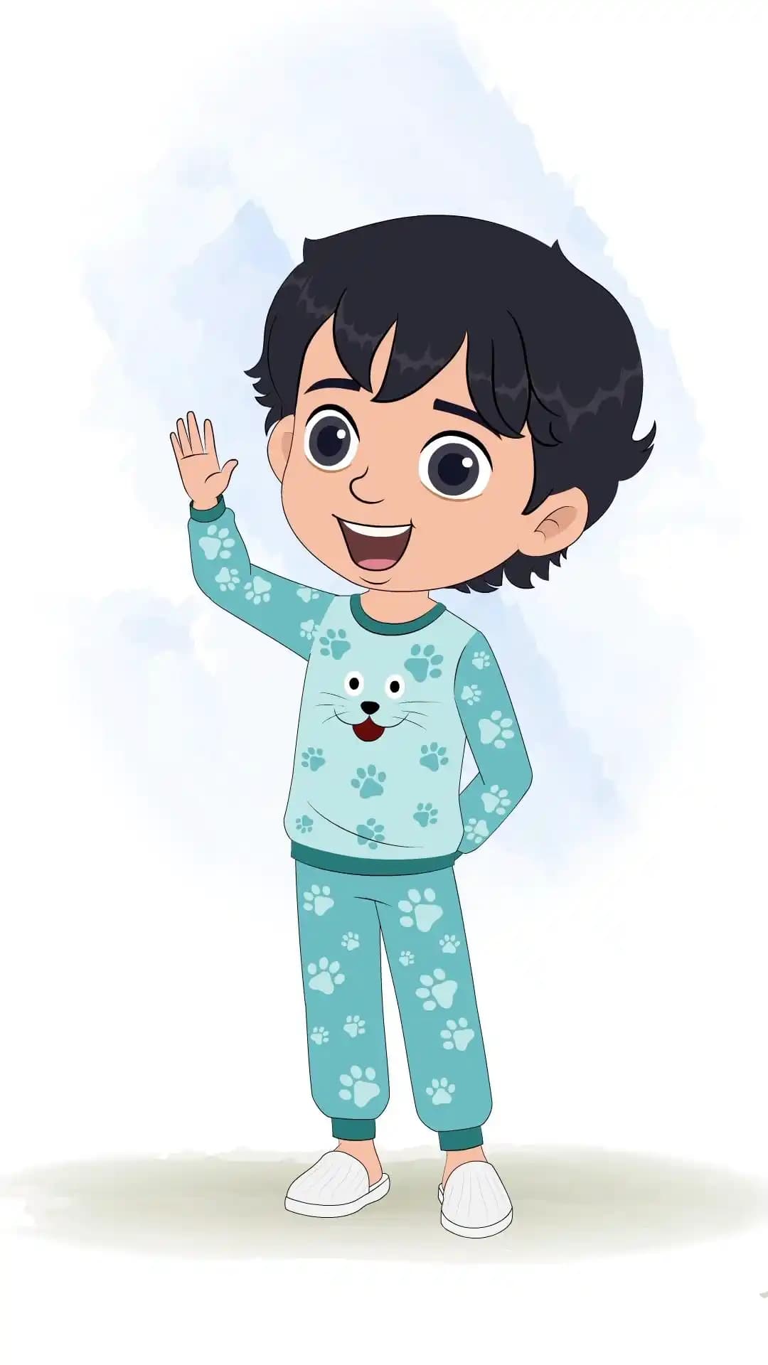 An Indian little boy saying hello animated cartoon character aka min min
