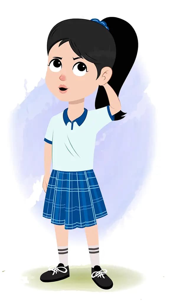 A confused cute school girl animated cartoon character aka amaira 3/4
