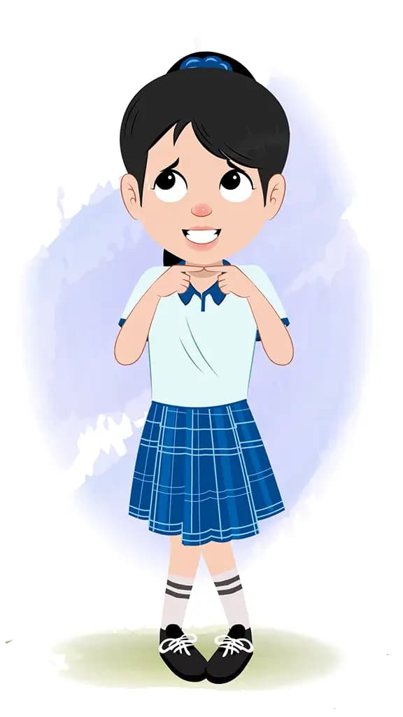 A cute nervous school girl animated cartoon character aka amaira